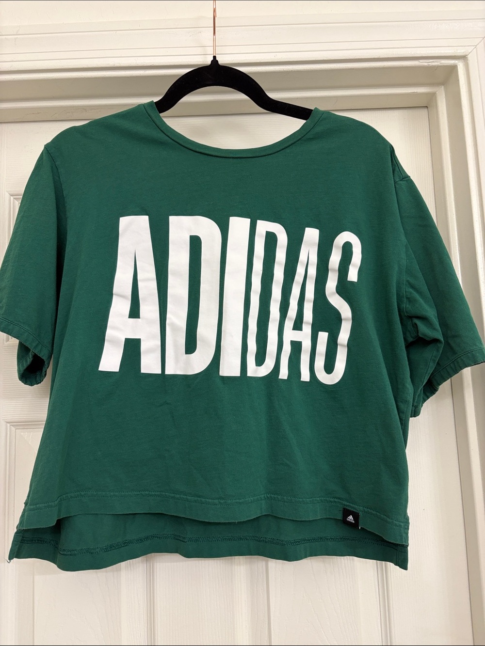 ADIDAS Green Crop Tee with White ADIDAS Wordmark